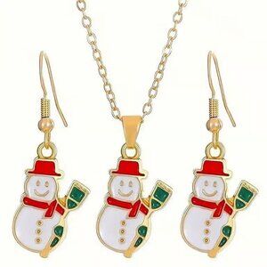 3 Piece Gold Christmas Snowman Jewelry Set
